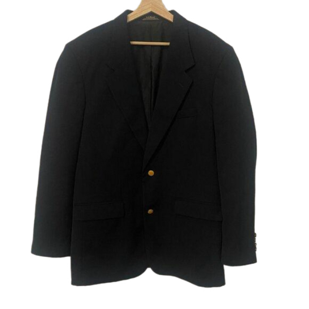 LL Bean Blazer Mens 44 Tall Black Micro Polyester Lined 2 Button Sports Jacket